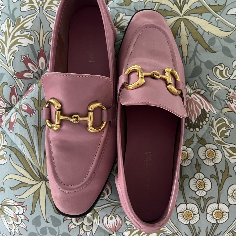 Jeffrey Campbell Pink and Gold Flats with Signature Horsebit